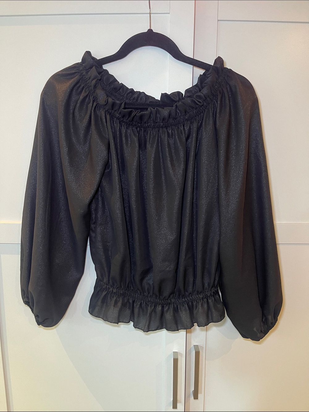 Black Shimmer Off-Shoulder Blouse